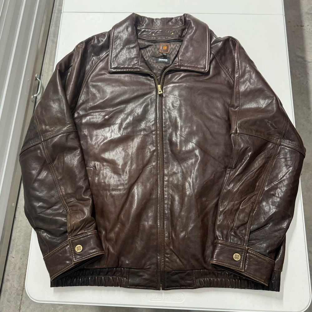 Wilson Leather Bomber Jacket Mens XXLT Brown Good Thinsulate Insulated Zip Up